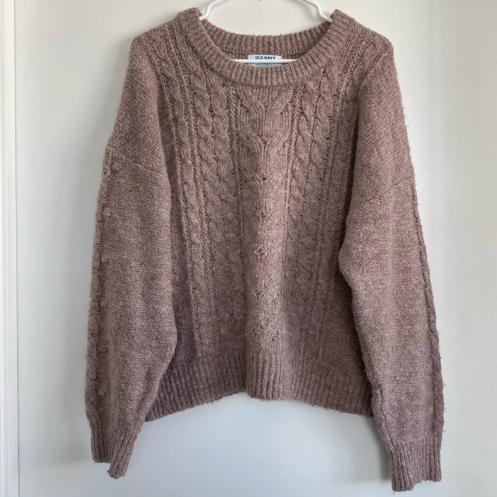 NWOT Old Navy Wool Blend Wild Cable Knit Pullover Rose Dawn Sweater L - Picture 2 of 7